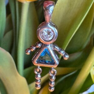 Vintage Sterling 925 blue glass and CZ December birthstone articulated charm